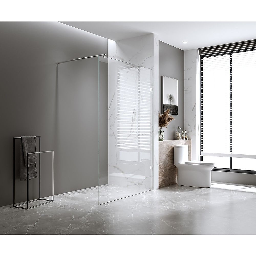 80x210cm Single Shower Glass Screen with Gold F-brackets & Round Pole