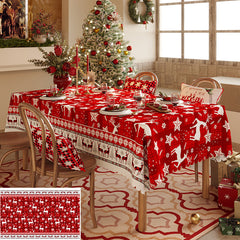 Christmas Reindeer Design Tablecloth - Cheerful Red Festive Table Cover for Dining and Home Decor 140*140cm