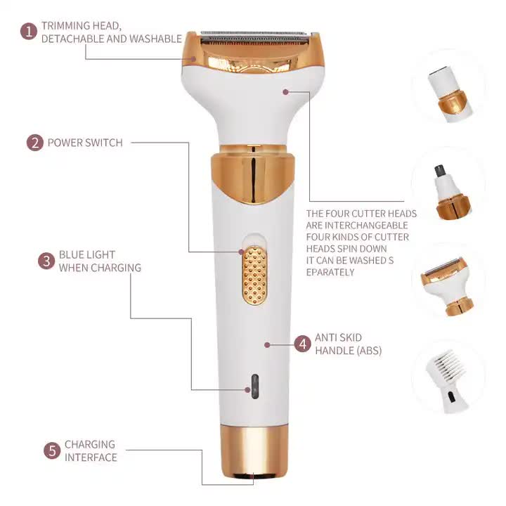 White 4-in-1 Women's Electric Hair Removal Razor