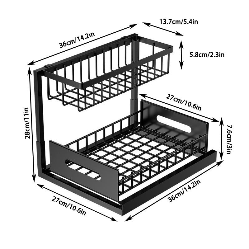 2-Tier Under Sink Organizer and Storag for Kitchen, Bathroom, and Pantry - Black