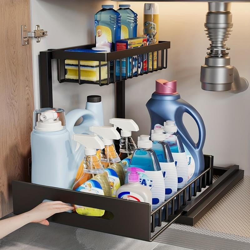 2-Tier Under Sink Organizer and Storag for Kitchen, Bathroom, and Pantry - Black
