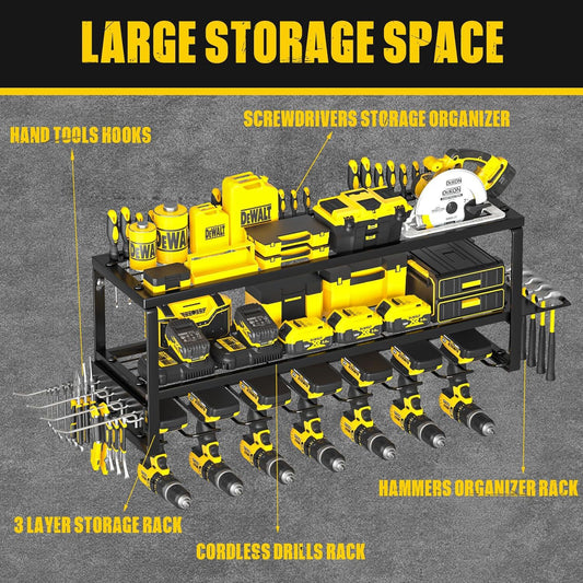 Heavy Duty Power Tool Organizer Wall Mount -Extra Tall 200lbs Capacity High-Quality Steel Utility Shelf