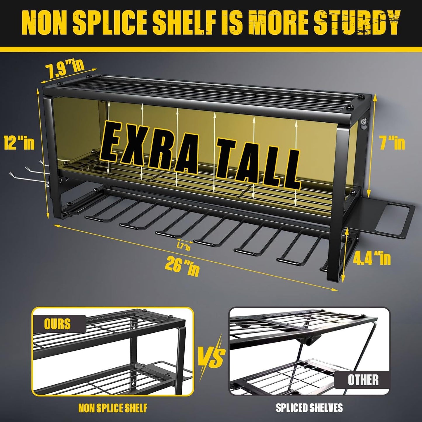 Heavy Duty Power Tool Organizer Wall Mount -Extra Tall 200lbs Capacity High-Quality Steel Utility Shelf