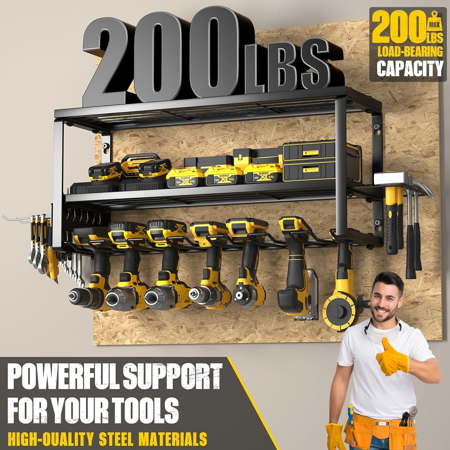 Heavy Duty Power Tool Organizer Wall Mount -Extra Tall 200lbs Capacity High-Quality Steel Utility Shelf