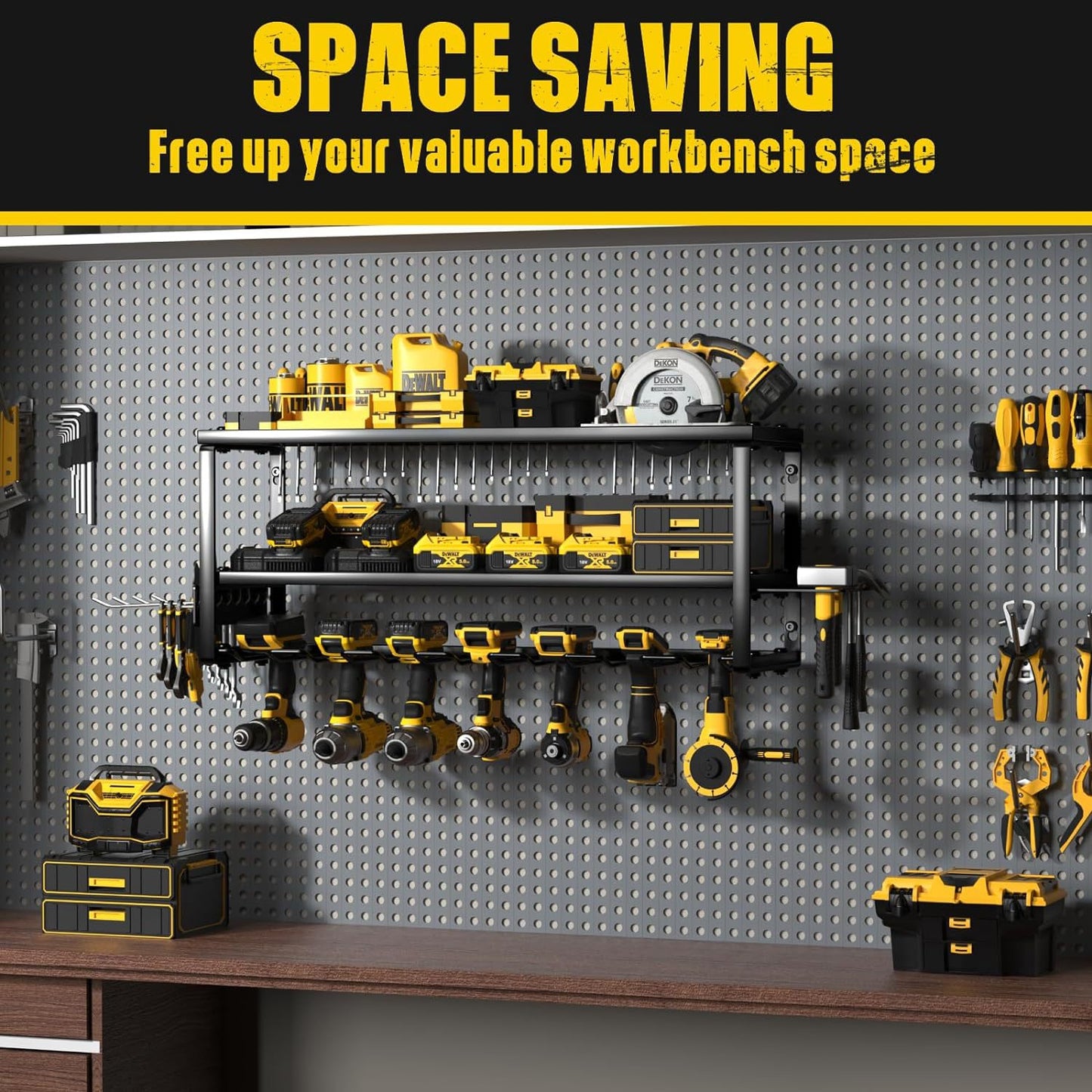 Heavy Duty Power Tool Organizer Wall Mount -Extra Tall 200lbs Capacity High-Quality Steel Utility Shelf