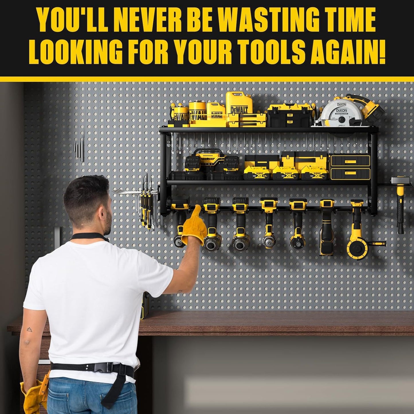 Heavy Duty Power Tool Organizer Wall Mount -Extra Tall 200lbs Capacity High-Quality Steel Utility Shelf