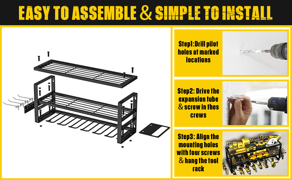 Heavy Duty Power Tool Organizer Wall Mount -Extra Tall 200lbs Capacity High-Quality Steel Utility Shelf