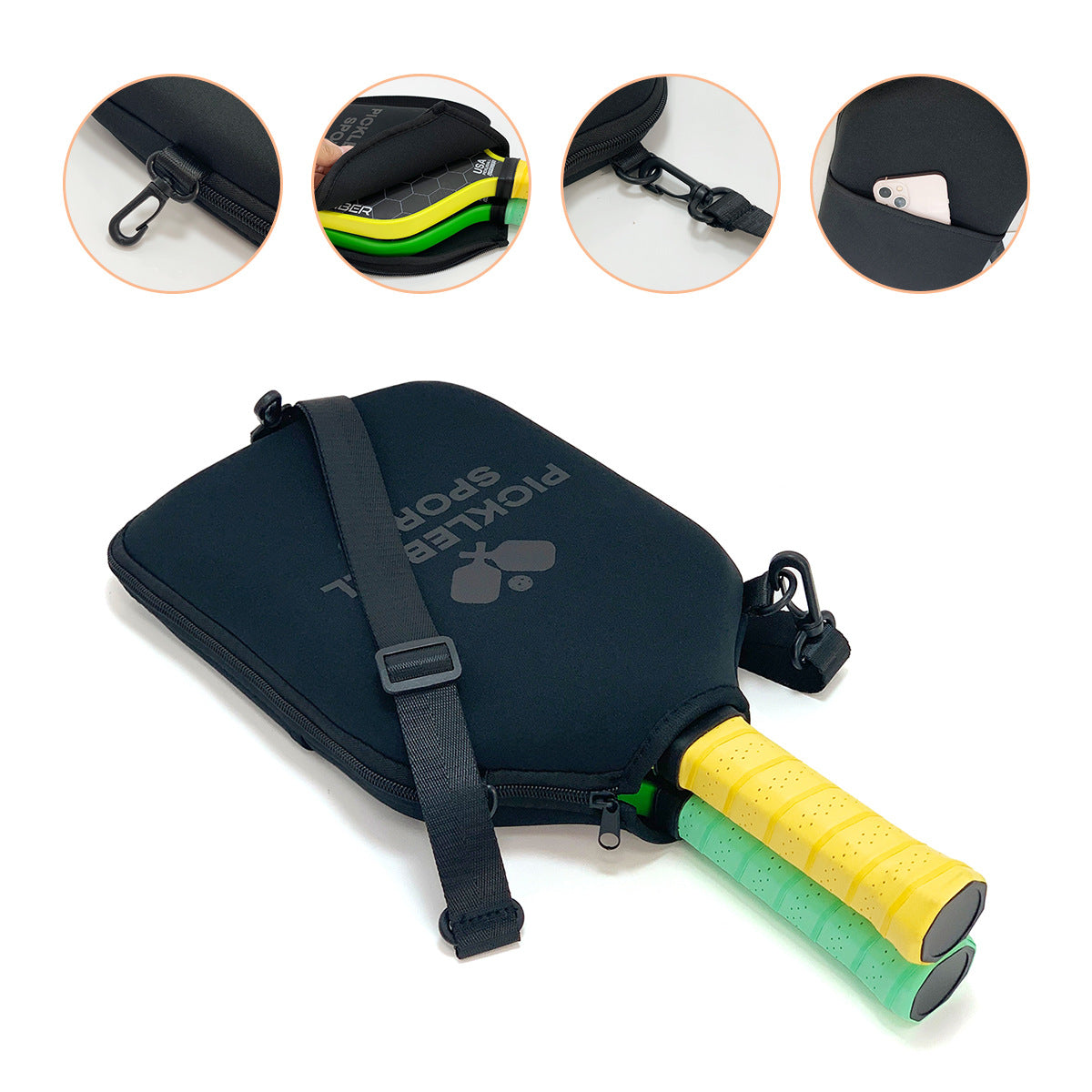 SA01 Black Neoprene Pickleball Paddle Cover (racket not included)
