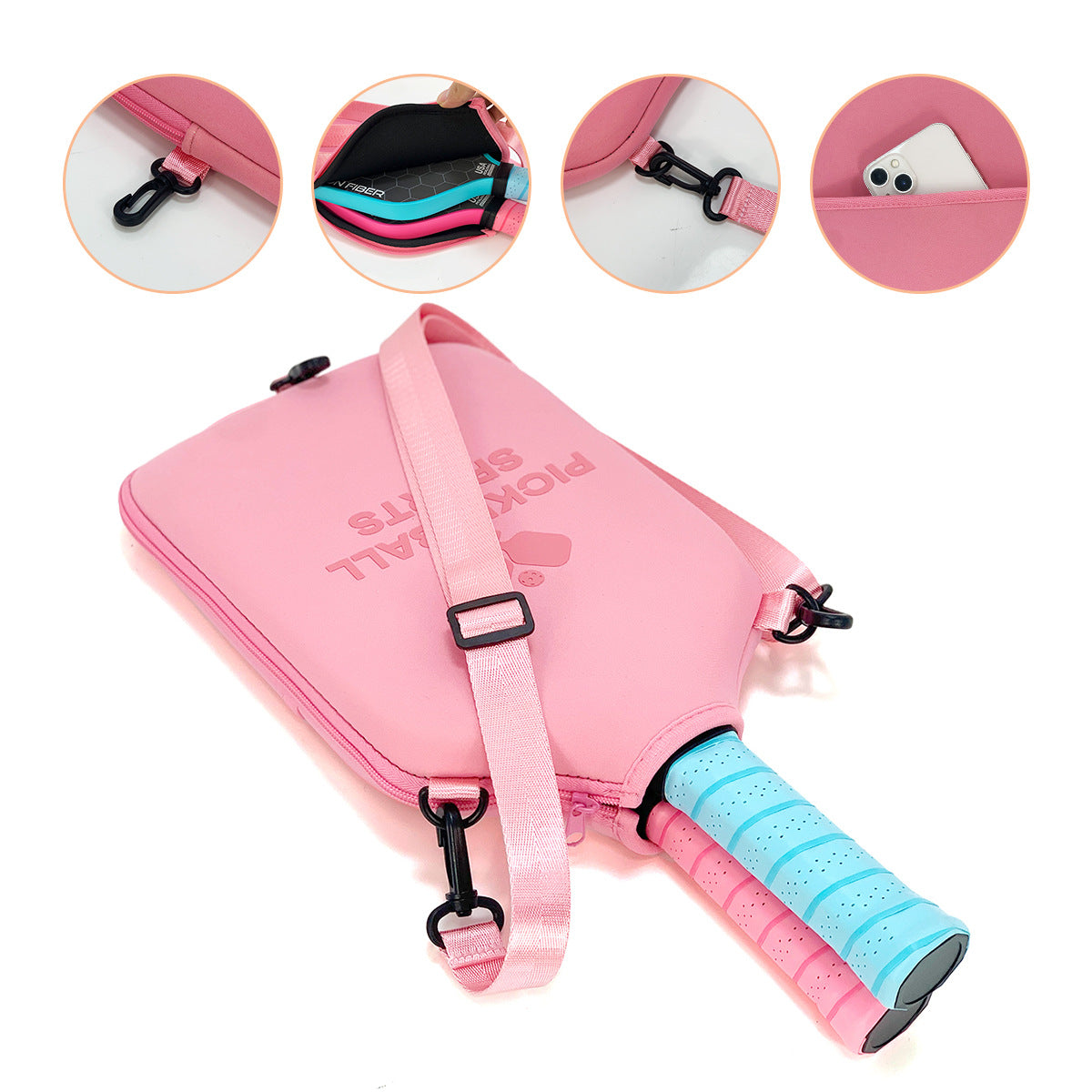 SA03 Pink Neoprene Pickleball Paddle Cover (racket not included)