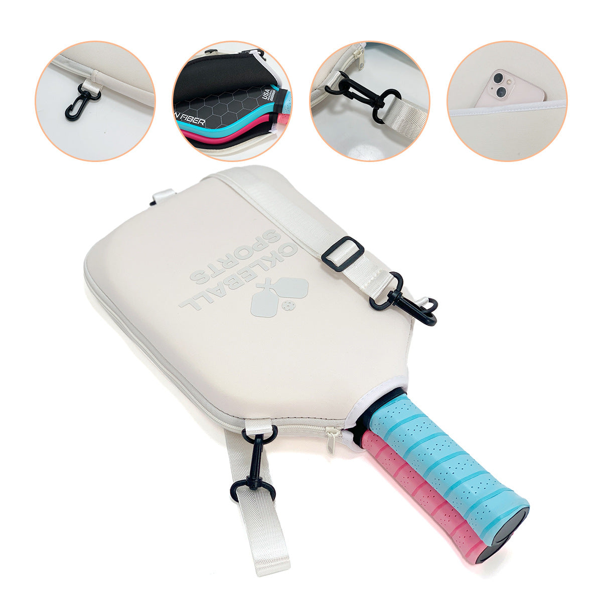 SA04 Beige Neoprene Pickleball Paddle Cover (racket not included)