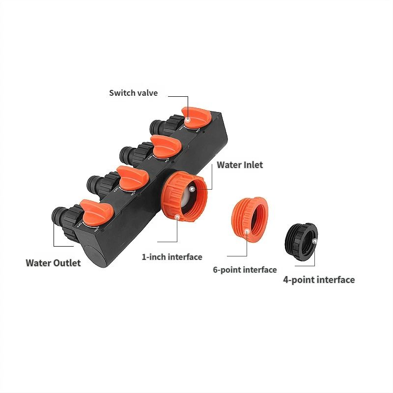 2pcs Orange 4-Way Garden Hose Splitter -  Water Distributor