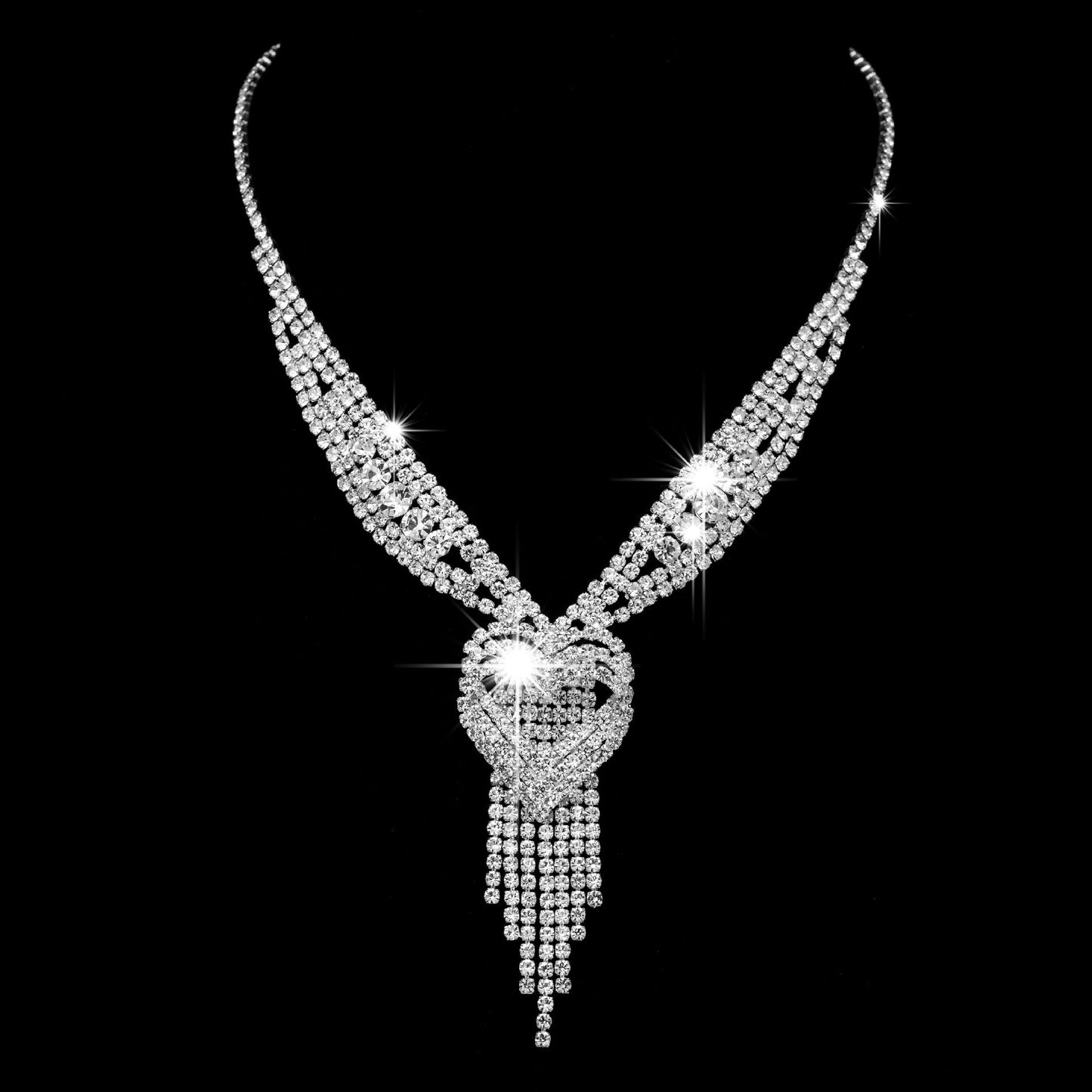 Mother's Day - Heart Shaped Rhinestone Necklace Earrings Bracelet