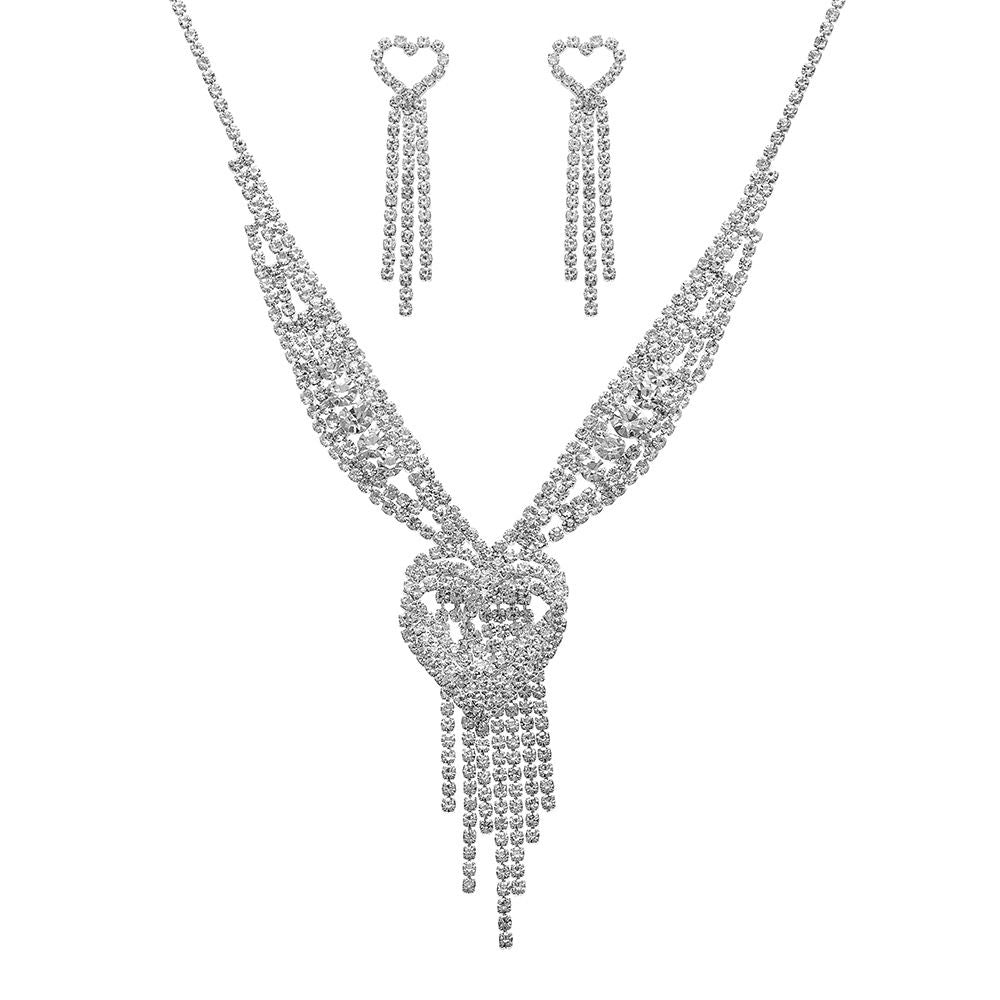 Mother's Day - Heart Shaped Rhinestone Necklace Earrings Bracelet