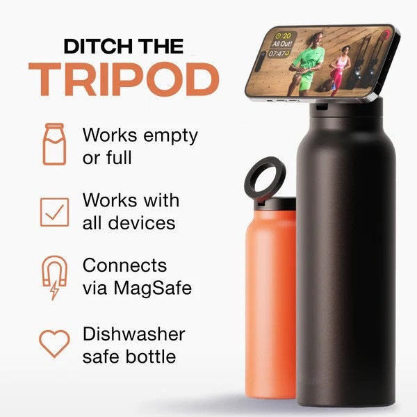 Stainless Steel Insulated Water Bottle with Integrated Magnetic Phone Stand - Beige (32oz)