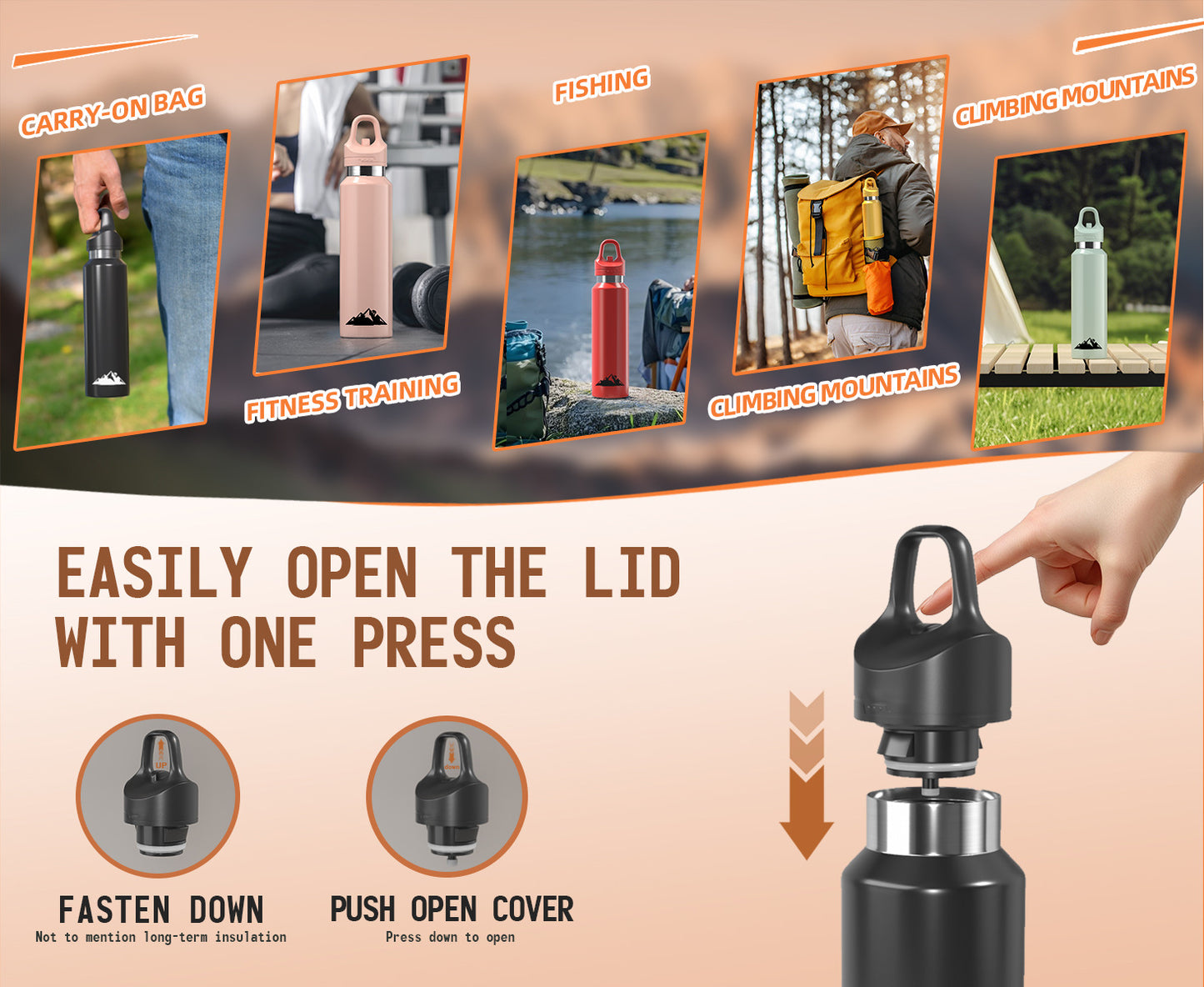 Black 680ml Insulated Stainless Steel Water Bottle