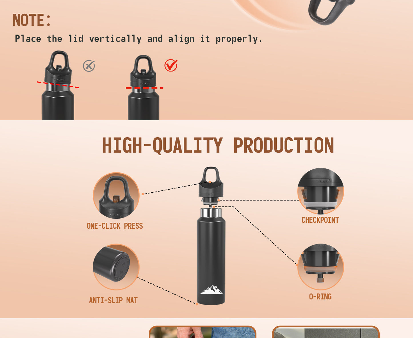 Black 680ml Insulated Stainless Steel Water Bottle