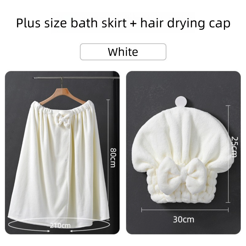 White Plus Size Bath Wrap Dress with Adjustable Elastic Waist and Bow Detail