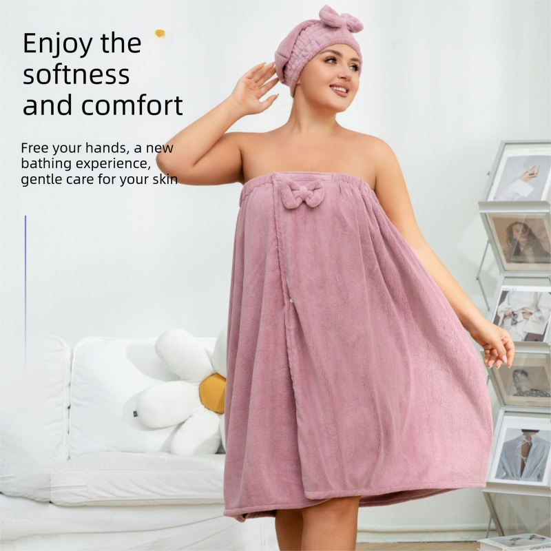 White Plus Size Bath Wrap Dress with Adjustable Elastic Waist and Bow Detail