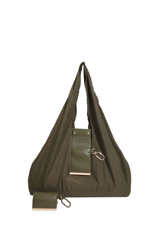 Jenny's Choice~Olive drab Foldable Tote Bag with Built-In Storage Pouch