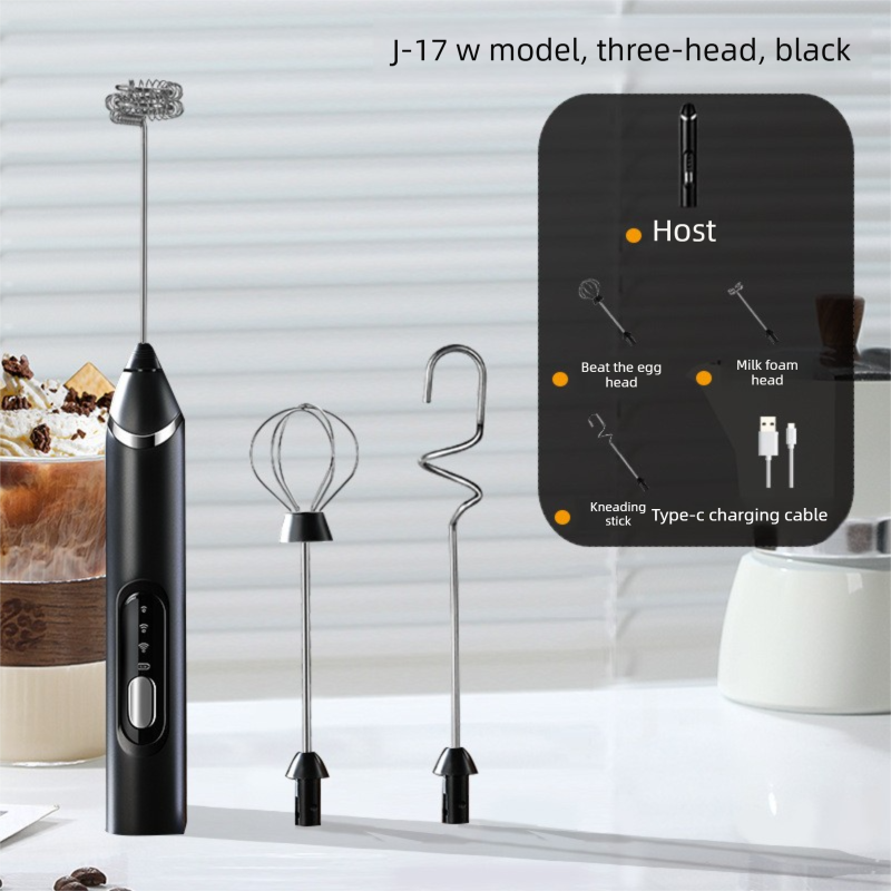 Rechargeable 3-in-1 Handheld Milk Frother Set - (Black)
