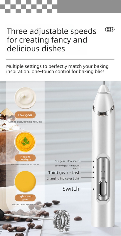 Rechargeable 3-in-1 Handheld Milk Frother Set - (Black)