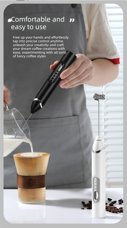 Rechargeable 3-in-1 Handheld Milk Frother Set - (Black)