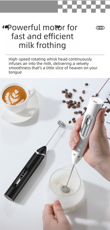 Rechargeable 3-in-1 Handheld Milk Frother Set - (Black)