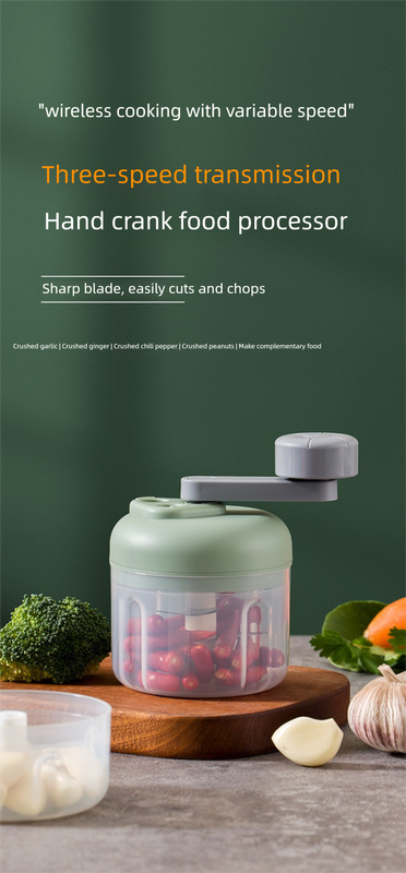 Manual Mini Garlic Chopper 3-Speed Hand-Crank Mincer
