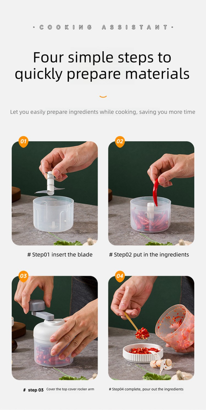 Manual Mini Garlic Chopper 3-Speed Hand-Crank Mincer