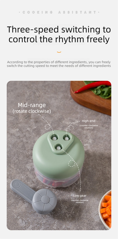 Manual Garlic Chopper 3-Speed Hand-Crank Mincer
