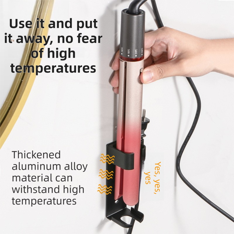 White Wall-Mounted Aluminum Curling Iron Holder with Tidy Cord - Heat-Resistant Hair Straightener Storage Rack for Diameter ≤ 36mm