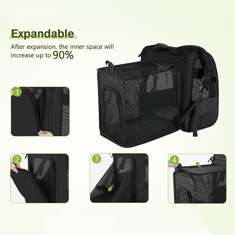 Khaki Large Expandable Cat Travel Backpack - Breathable & Collapsible Pet Carrier 62x34x43CM