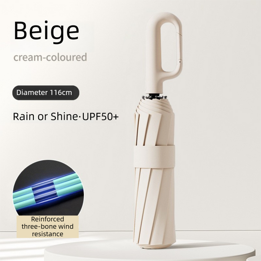 Beige Heavy Duty Fully Automatic Carabiner Umbrella