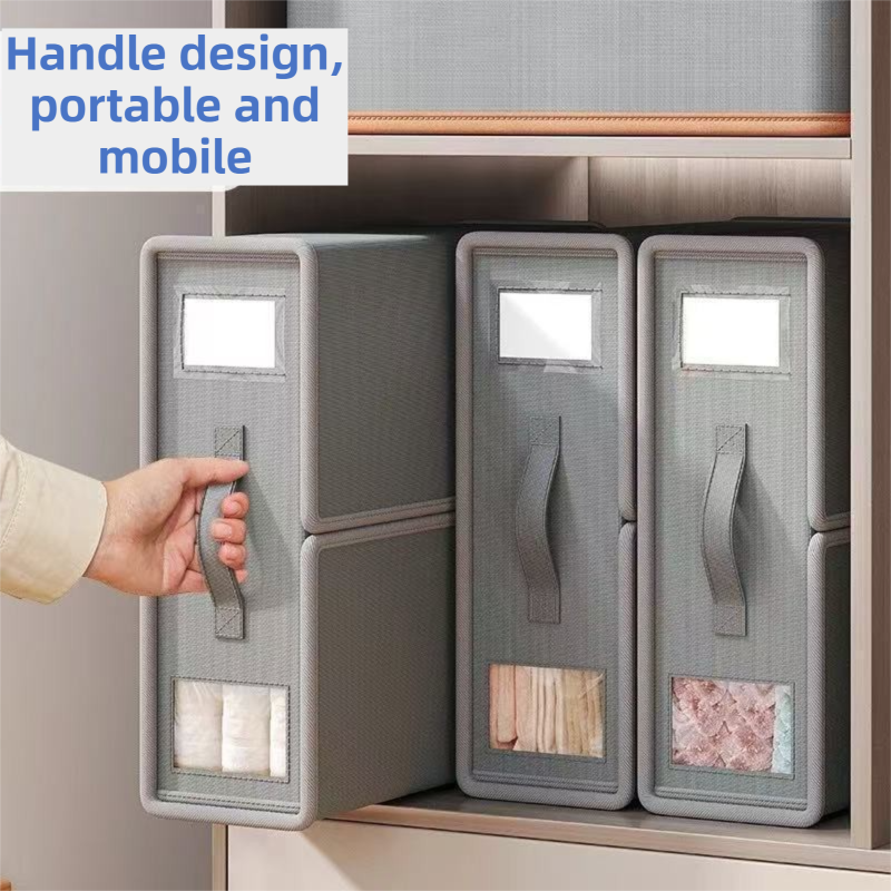 2-Pack Grey Foldable Bedding Storage Box with Zipper & PU Leather Handle - Wardrobe Drawer Closet Organizer for Duvet Covers & Clothing (38x32x12CM)