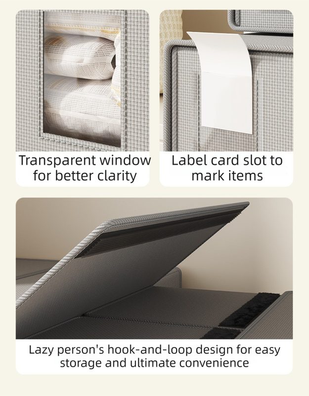 2-Pack Grey Foldable Bedding Storage Box with Zipper & PU Leather Handle - Wardrobe Drawer Closet Organizer for Duvet Covers & Clothing (38x32x12CM)