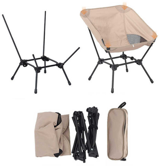 Beige Portable Lightweight Folding Beach Chair - Compact Fishing Chair