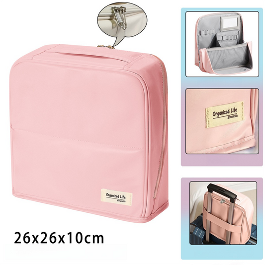 Pink Magnetic Compartmentalized Standing Cosmetic Bag - Large Capacity