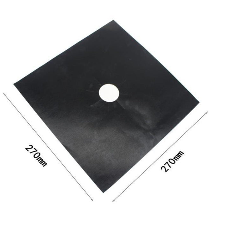 10 Pcs Black Heat-Resistant Gas Stove Mat – Non-Stick Teflon Coated Fiberglass Protector for Cooktops (270mm × 270mm)