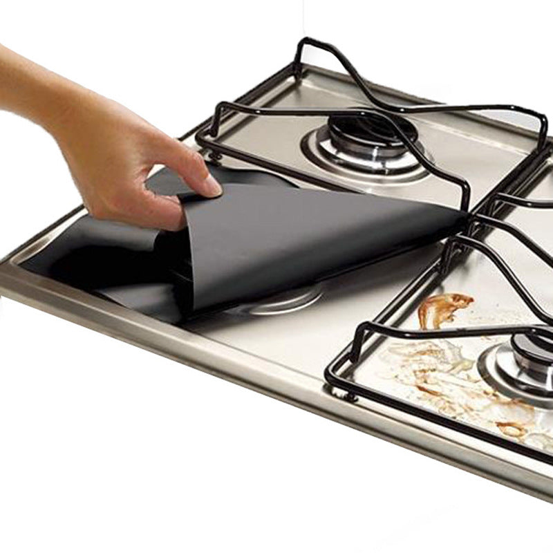 10 Pcs Black Heat-Resistant Gas Stove Mat – Non-Stick Teflon Coated Fiberglass Protector for Cooktops (270mm × 270mm)