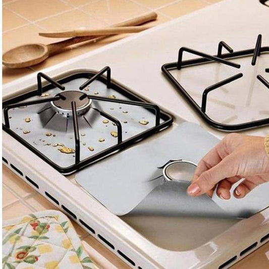 10 Pcs Silver Heat-Resistant Gas Stove Mat – Non-Stick Teflon Coated Fiberglass Protector for Cooktops (270mm × 270mm)