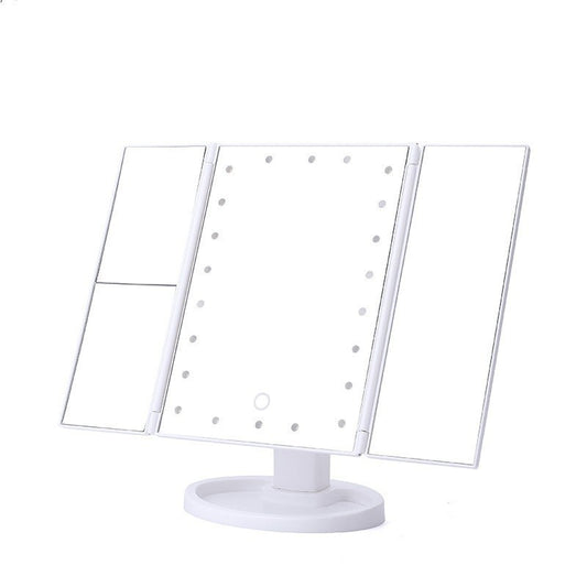 White 360° Rotating LED Tri-Fold Makeup Mirror – 22-Bulb Illuminated Vanity Mirror with 1X/2X/3X Magnification