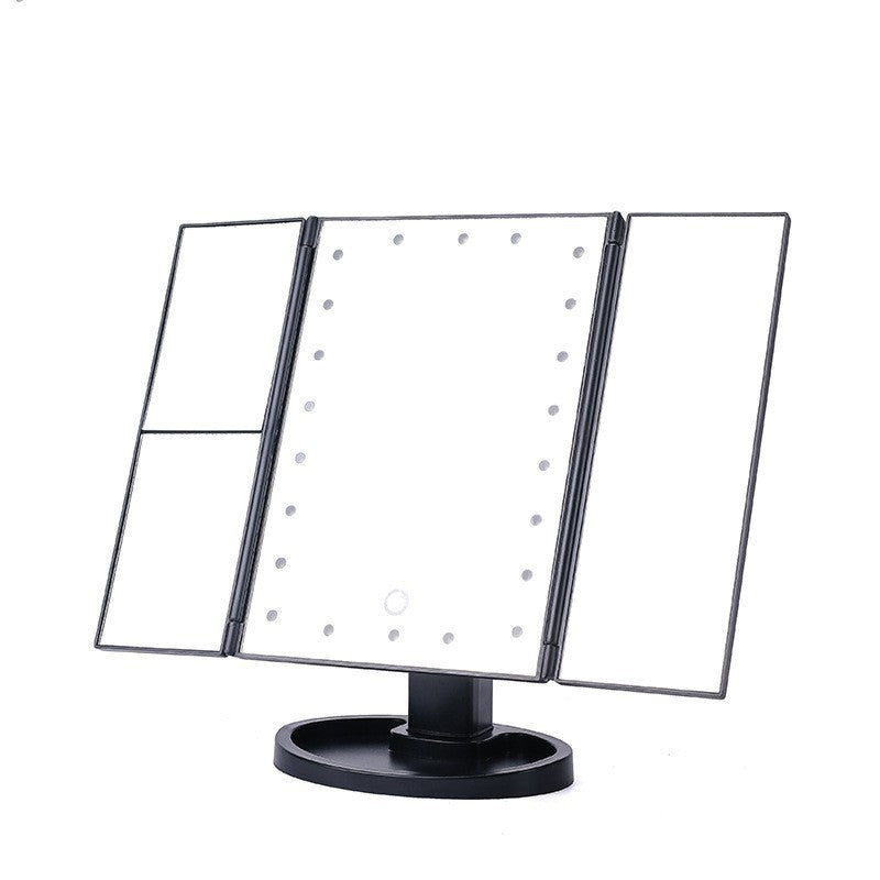 Black 360° Rotating LED Tri-Fold Makeup Mirror – 22-Bulb Illuminated Vanity Mirror with 1X/2X/3X Magnification