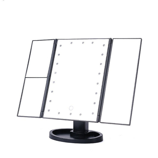 Black 360° Rotating LED Tri-Fold Makeup Mirror – 22-Bulb Illuminated Vanity Mirror with 1X/2X/3X Magnification