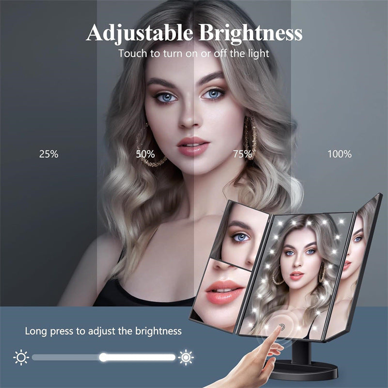 Black 360° Rotating LED Tri-Fold Makeup Mirror – 22-Bulb Illuminated Vanity Mirror with 1X/2X/3X Magnification