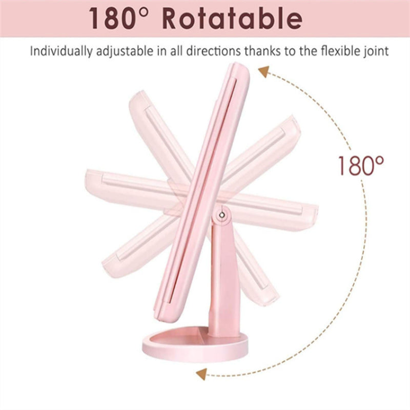 Pink 360° Rotating LED Tri-Fold Makeup Mirror – 22-Bulb Illuminated Vanity Mirror with 1X/2X/3X Magnification