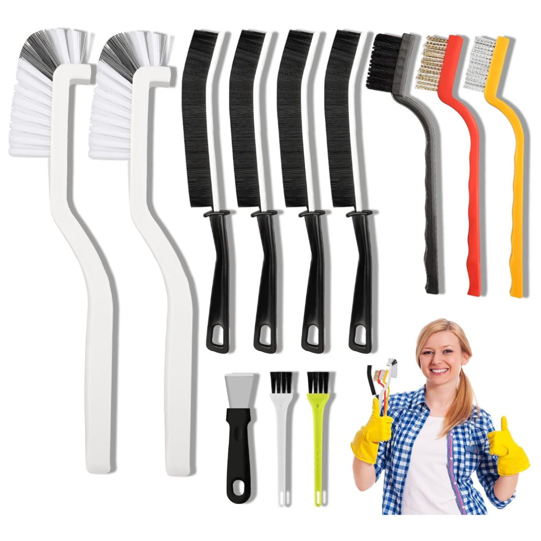 12-Piece Hard Bristle Tool Kit for Kitchen, Bathroom & Tight Spaces