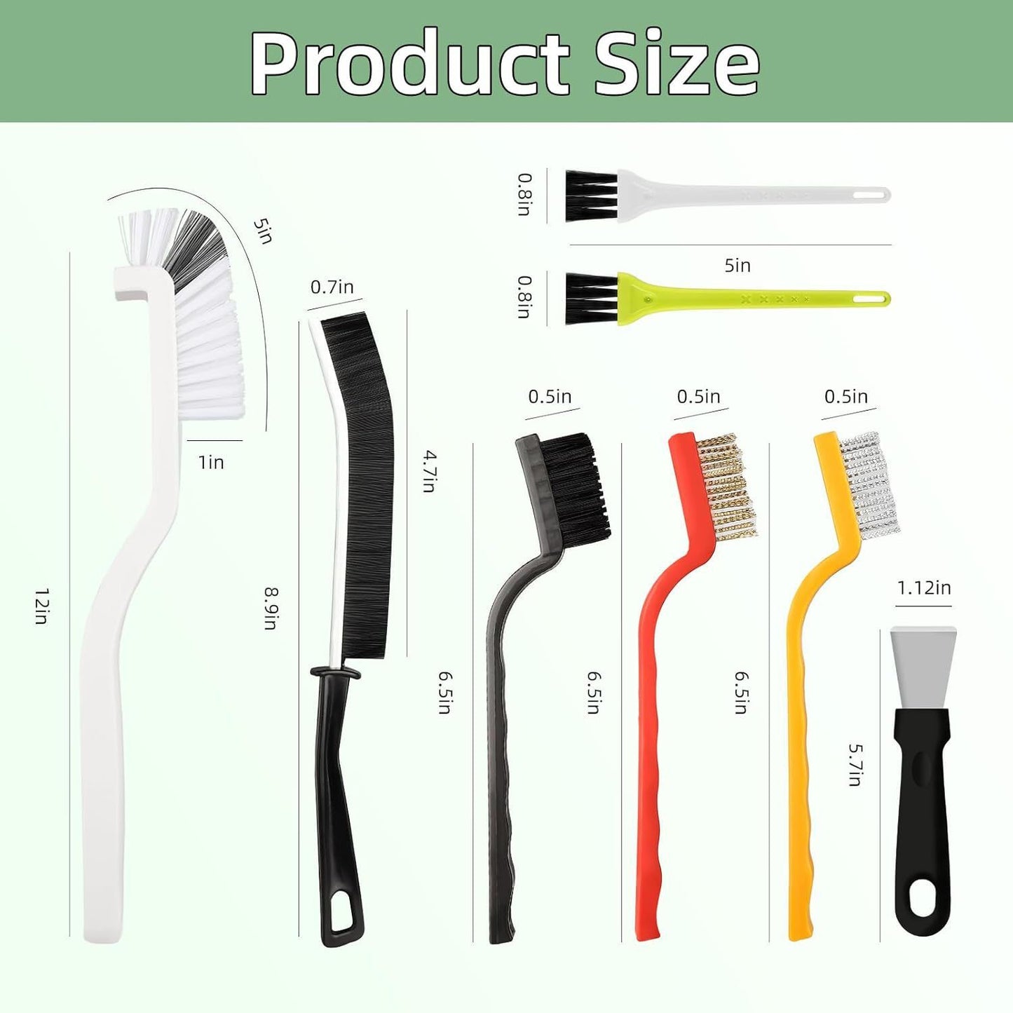 12-Piece Hard Bristle Tool Kit for Kitchen, Bathroom & Tight Spaces