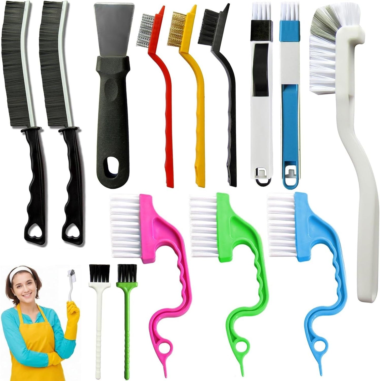 Set B Multi-Use Heavy-Duty Cleaning Brush Set – 14-Piece Hard Bristle Tool Kit for Kitchen, Bathroom & Tight Spaces