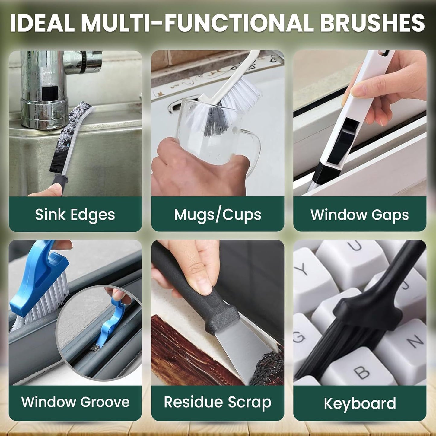 Set B Multi-Use Heavy-Duty Cleaning Brush Set – 14-Piece Hard Bristle Tool Kit for Kitchen, Bathroom & Tight Spaces