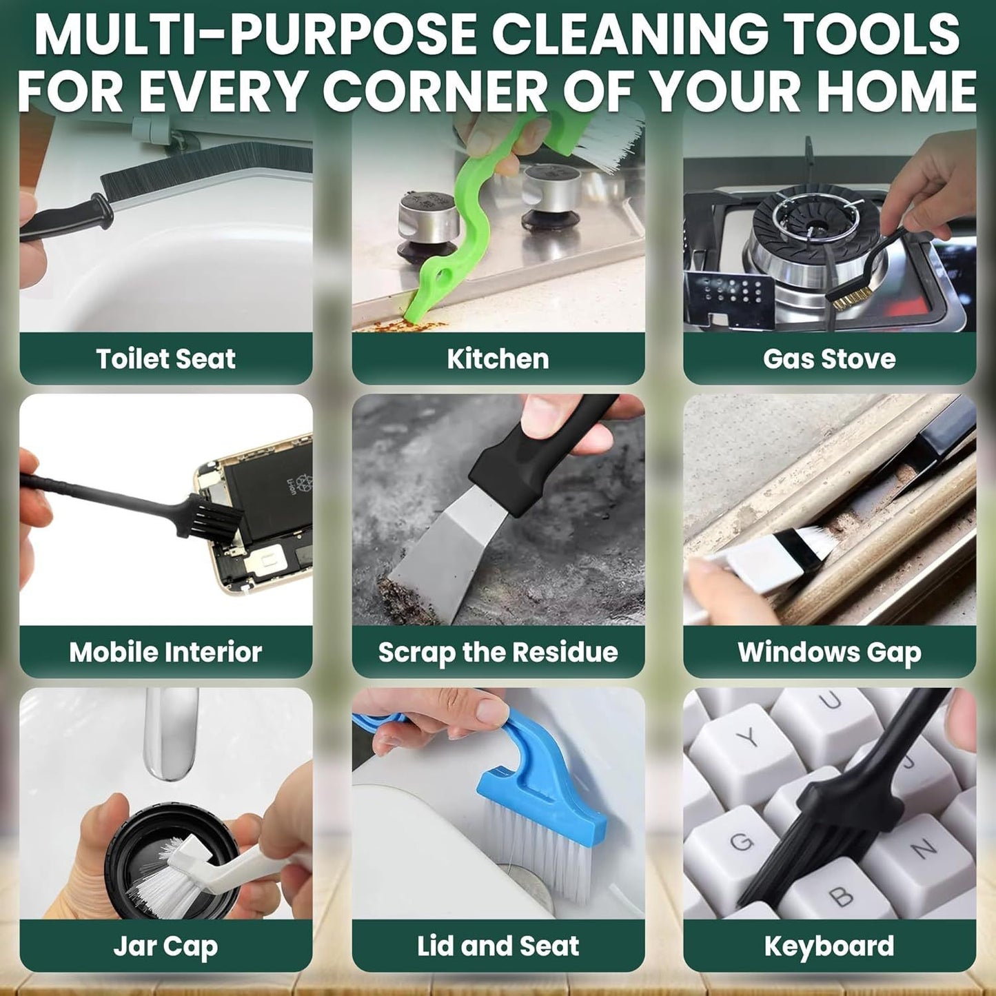 Set B Multi-Use Heavy-Duty Cleaning Brush Set – 14-Piece Hard Bristle Tool Kit for Kitchen, Bathroom & Tight Spaces